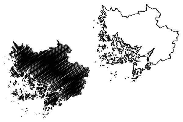 Région du sud-ouest de la Finlande (République de Finlande) illustration vectorielle de la carte, croquis à griffes Carte du sud-ouest — Image vectorielle