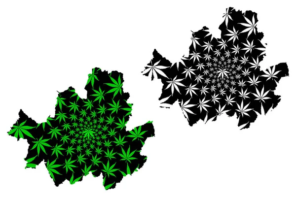 Seoul (Sydkorea, Sydkorea, Rok, Special cities) karta är utformad cannabis blad grön och svart, Seoul Special City karta gjord av marijuana (marihuana, Thc) foliag — Stock vektor