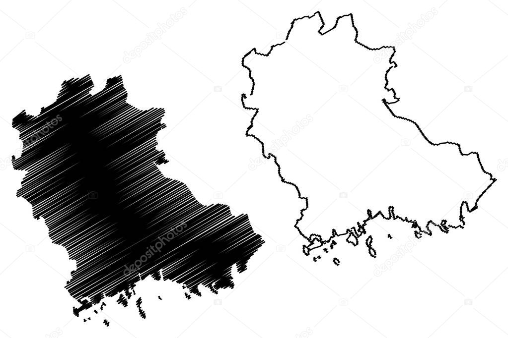 Kymenlaakso Region (Republic of Finland) map vector illustration, scribble sketch Kymenlaakso map