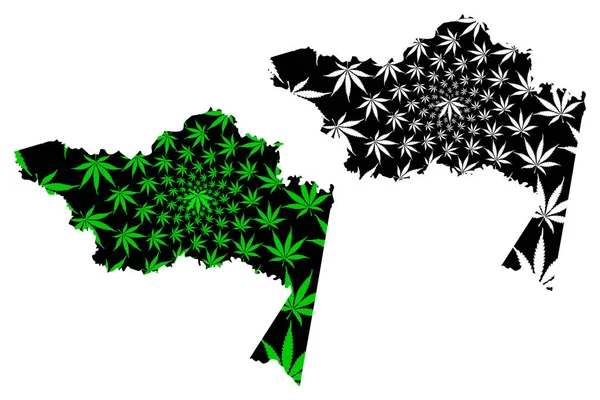 Amazon Bölümü (Kolombiya, Kolombiya Cumhuriyeti, Kolombiya Departmanı) haritası kenevir yaprağı yeşil ve siyah, Amazon haritası marihuana (marihuana, Thc) yaprağından yapılmıştır. — Stok Vektör