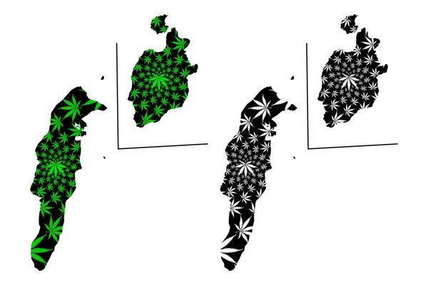 Archipel de San Andres, Providencia et Santa Catalina (République de Colombie) carte est conçu feuille de cannabis vert et noir, San Andres y Providencia fait de marijuana (marihuana, THC) foliag — Image vectorielle