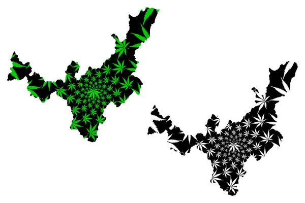 Mapa Departamentu Boyaca (Kolumbia, Republika Kolumbii, departamenty Kolumbii) jest zaprojektowany zielony i czarny liść marihuany, mapa Boyaca wykonane z marihuany (marihuana, Thc) foliag — Wektor stockowy