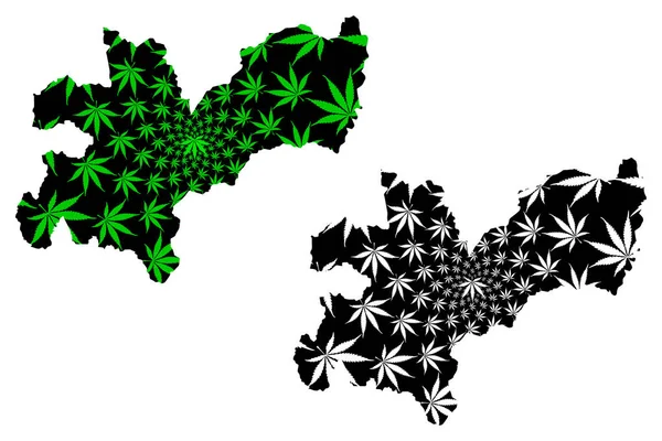 Caldas Department (Colombia, República de Colombia, Departamentos de Colombia) map is designed cannabis leaf green and black, Caldas map made of marijuana (marihuana, THC) foliag — Vector de stock