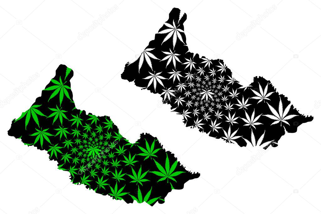 Caqueta Department (Colombia, Republic of Colombia, Departments of Colombia) map is designed cannabis leaf green and black, Caqueta map made of marijuana (marihuana,THC) foliag