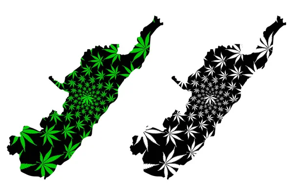 Huila Departmanı (Kolombiya, Kolombiya Cumhuriyeti, Kolombiya Departmanı) haritası kenevir yaprağı yeşil ve siyah, Huila haritası marihuana (marihuana, Thc) yaprağından yapılmıştır. — Stok Vektör