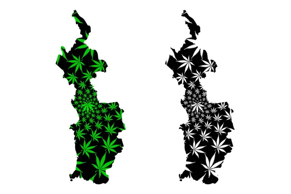 Çikolata Bölümü (Kolombiya, Kolombiya Cumhuriyeti, Kolombiya Departmanı) haritası kenevir yaprağı yeşil ve siyah, marihuana (marihuana, Thc) yaprağından yapılmış Choco haritası tasarlanmıştır. — Stok Vektör