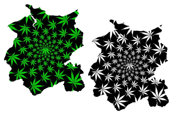 Conwy County Borough (United Kingdom, Wales, Cymru, Principal areas of Wales) map is designed cannabis leaf green and black, Conwy map made of marijuana (marihuana, THC) foliag — Vector de stock