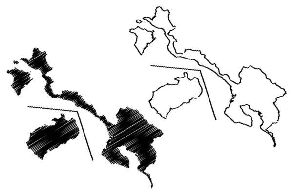 蓬塔雷纳斯省（哥斯达黎加共和国，哥斯达黎加行政区划）地图矢量图解，草绘科科斯岛地图 — 图库矢量图片