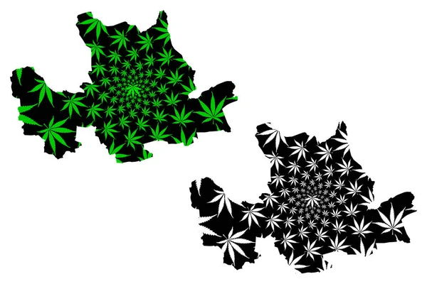 Карта Східного Данбартонширу (Велика Британія, Шотландія, Місцевий уряд в Шотландії) розроблена з листя коноплі листок зеленого і чорного кольору, карта Східного Данбартонширу зроблена з марихуани (marihuana, Thc) foliag — стоковий вектор