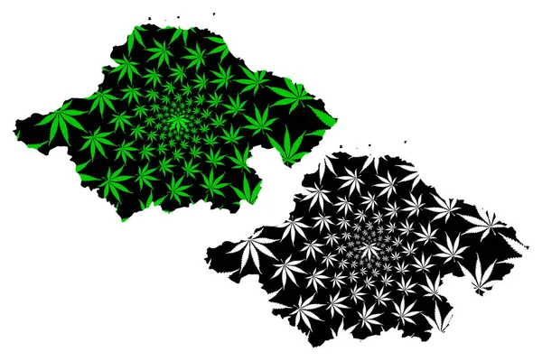 East Lothian (Reino Unido, Escócia, Governo local na Escócia) mapa é projetado folha de cannabis verde e preto, Reino de Fife mapa feito de maconha (maconha, THC) foliag — Vetor de Stock