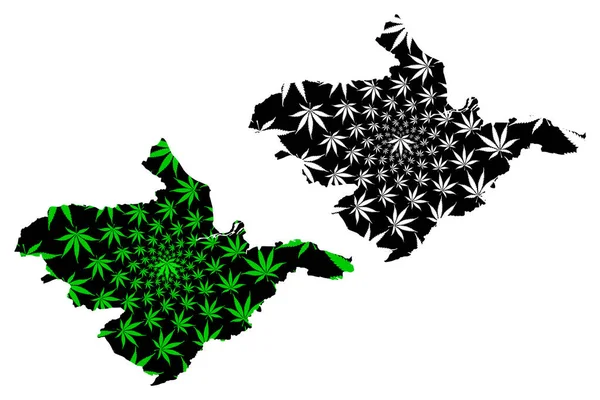 Falkirk Council (Reino Unido, Escócia, Governo local na Escócia) mapa é projetado folha de cannabis verde e preto, Falkirk mapa feito de maconha (maconha, THC) foliag — Vetor de Stock