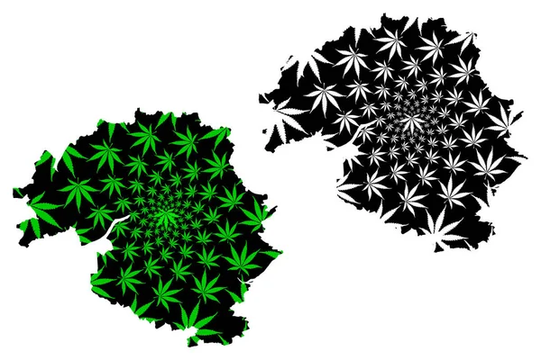 Perth and Kinross (Reino Unido, Escócia, Governo local na Escócia) mapa é projetado folha de cannabis verde e preto, Perth e Kinross mapa feito de maconha (maconha, THC) foliag — Vetor de Stock
