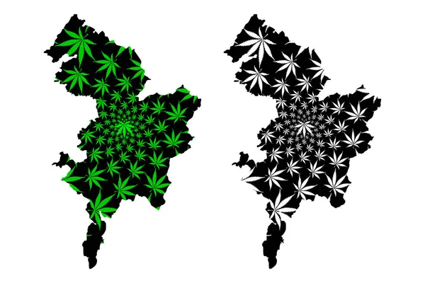 East Ayrshire (United Kingdom, Scotland, Local government in Scotland) map is designed cannabis leaf green and black, East Ayrshire map made of marijuana (marihuana, THC) foliag — Archivo Imágenes Vectoriales