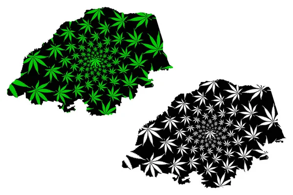 Limpopo Province (Republic of South Africa, RSA) map is designed cannabis leaf green and black, Northern Transvaal (Northern Province) map made of marijuana (marihuana, THC) foliag — Vector de stock