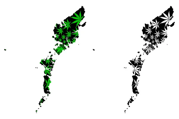 Carte de Comhairle nan Eilean Siar (Royaume-Uni) est conçu feuille de cannabis vert et noir, Na h-Eileanan Siar (Hébrides extérieures et île de Lewis) carte faite de marijuana (marihuana, THC) foliag — Image vectorielle