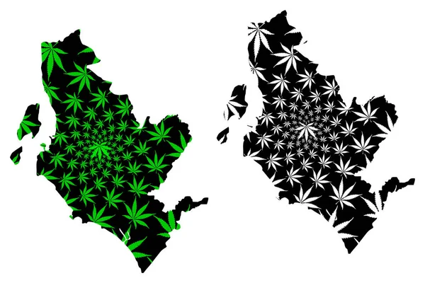 North Ayrshire (Storbritannien, Skottland, Local government in Scotland) kartan är utformad cannabis blad grön och svart, North Ayrshire karta gjord av marijuana (marihuana, Thc) foliag — Stock vektor