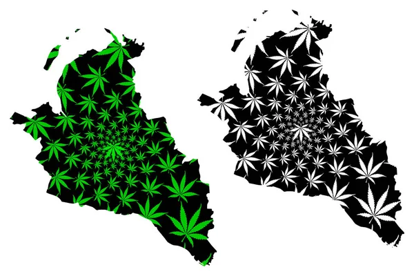 West Dunbartonshire (Reino Unido, Escócia, Governo local na Escócia) mapa é projetado folha de cannabis verde e preto, Dumbarton e Clydebank mapa feito de maconha (maconha, THC) foliag — Vetor de Stock