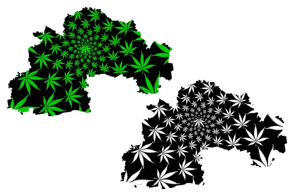 Dnipropetrowsk oblast (Verwaltungsbezirke der Ukraine, Oblasten der Ukraine) Karte ist Cannabis Blatt grün und schwarz, sicheslav oblast map aus Marihuana (Marihuana, thc) foliag — Stockvektor