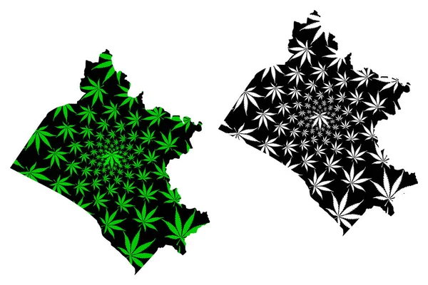 Department of Lambayeque (Republic of Peru, Regions of Peru) map is designed cannabis leaf green and black, Lambayeque map made of marijuana (marihuana,THC) foliag — Stock Vector