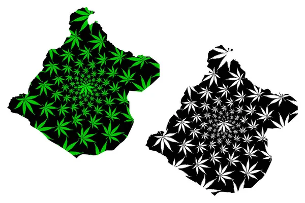 Departamento de Tacna (República del Perú, Regiones del Perú) mapa está diseñado hoja de cannabis verde y negro, Mapa de Tacna hecho de marihuana (marihuana, THC) foliag — Vector de stock
