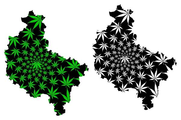 Grande Polônia Voivodia (divisões administrativas, voivodias da Polônia) mapa é projetado folha de cannabis verde e preto, Wielkopolska Província mapa feito de maconha (maconha, THC) foliag — Vetor de Stock