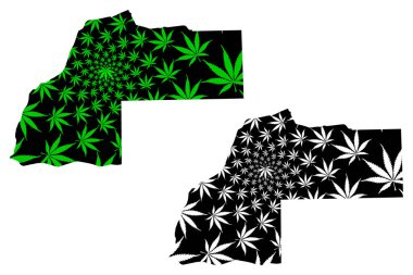 Laayoune-Sakia El Hamra Bölgesi (Fas Krallığı, Fas Bölgeleri) haritası, marihuanadan (marihuana, Thc) yapılmış Laayoune Sakia El Hamra haritası, kenevir yaprağı yeşil ve siyah olarak tasarlanmıştır.