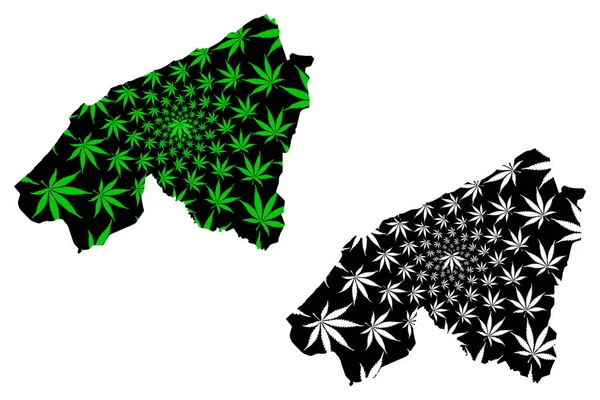 Casablanca-Settat Regio (Koninkrijk Marokko, Regio Marokko) kaart is ontworpen cannabisblad groen en zwart, Casablanca Settat kaart gemaakt van marihuana (marihuana, Thc) foliag — Stockvector