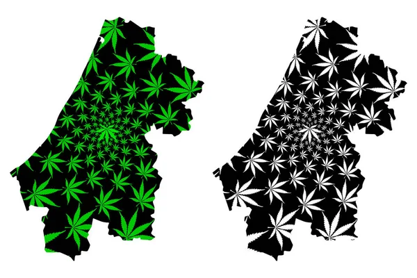Rabat Satış Kenitra Bölgesi (Fas Krallığı, Fas Bölgeleri) haritası kenevir yaprağı yeşil ve siyah, Errbat-Sla-Qnitra haritası marihuana (marihuana, Thc) yapraklarından yapılmıştır. — Stok Vektör