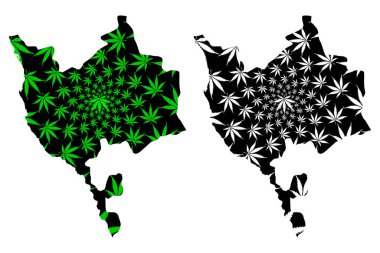 Makkah Bölgesi (Suudi Arabistan, Suudi Arabistan Krallığı, Ksa) haritası esrar yaprağı yeşil ve siyah, Mekke haritası marihuana (marihuana, Thc) yaprağından yapılmıştır.