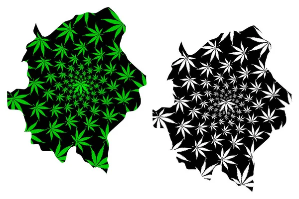 Região de Asir (Regiões da Arábia Saudita, Reino da Arábia Saudita, KSA) mapa é projetado folha de cannabis verde e preto, mapa Aseer feito de maconha (maconha, THC) foliag — Vetor de Stock