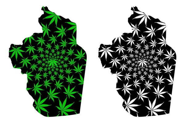 Riad Region (Regiones de Arabia Saudita, Reino de Arabia Saudita, KSA) map is designed cannabis leaf green and black, Riyadh map made of marijuana (marihuana, THC) foliag — Vector de stock