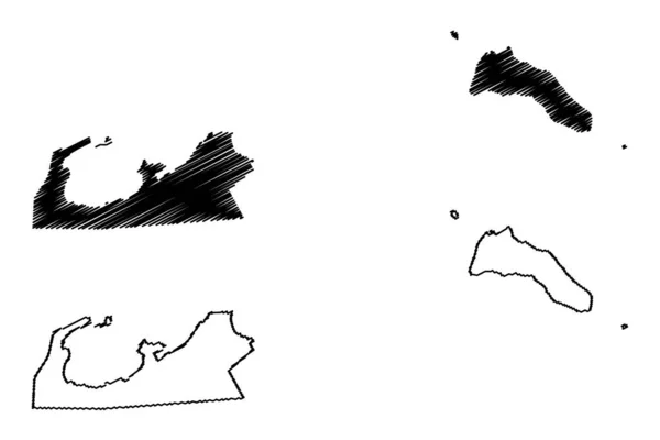 Al Asimah Governorate (State of Kuvajt, Governorates of Kuvajt) mapa vektorové ilustrace, načmáraný náčrt Al Kuwayt mapa — Stockový vektor