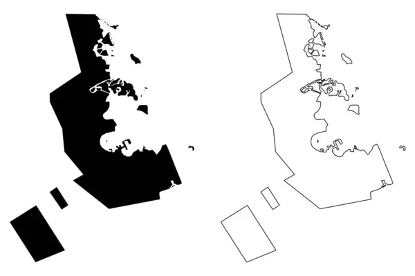 Ad-Dawhah (State of Qatar, Municipalities of Qatar) mappa vettoriale illustrazione, scribble sketch Ad Dawhah (Doha) mappa — Vettoriale Stock