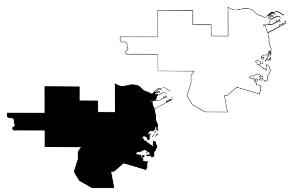 Al Khor (Estado do Catar, Municípios do Catar) mapa ilustração vetorial, esboço de rabiscos Al Khor e mapa Al Thakhira — Vetor de Stock