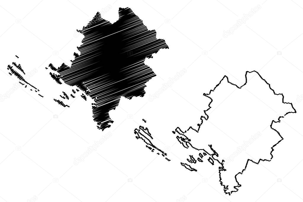 Sibenik-Knin County (Counties of Croatia, Republic of Croatia) map vector illustration, scribble sketch Sibenik Knin (Kornati, Murter, Zirje, Zlarin, Zut island) map