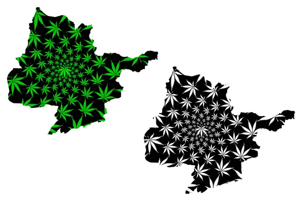 Mapa prowincji Herat (Islamska Republika Afganistanu, prowincje Afganistanu) jest zaprojektowana jako zielono-czarna mapa liści marihuany (marihuana, Thc) foliag — Wektor stockowy