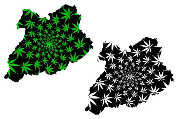 Mapa prowincji Khost (Islamska Republika Afganistanu, prowincje Afganistanu) jest zaprojektowana jako zielono-czarna mapa Khost z marihuany (marihuana, Thc) foliag — Wektor stockowy