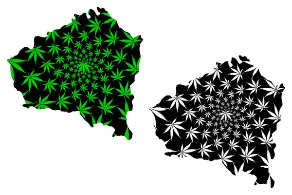 Província de Kunduz (República Islâmica do Afeganistão, Províncias do Afeganistão) mapa é projetado folha de cannabis verde e preto, Qunduz mapa feito de maconha (maconha, THC) foliag — Vetor de Stock