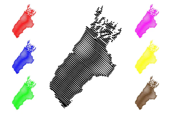 Región de Marlborough (Regiones de Nueva Zelanda, Isla del Sur) mapa vector ilustración, boceto garabato Marlborough ma — Vector de stock