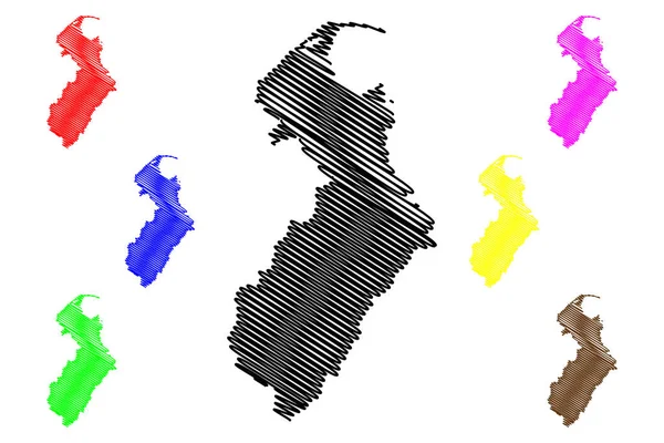 Región de Tasman (Regiones de Nueva Zelanda, Isla del Sur) mapa vector ilustración, boceto garabato Distrito de Tasman ma — Vector de stock