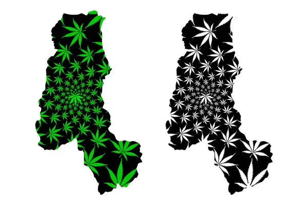Takhar Province (Islamiska republiken Afghanistan, provinser i Afghanistan) kartan är utformad cannabis blad grön och svart, Takhar karta gjord av marijuana (marihuana, Thc) foliag — Stock vektor