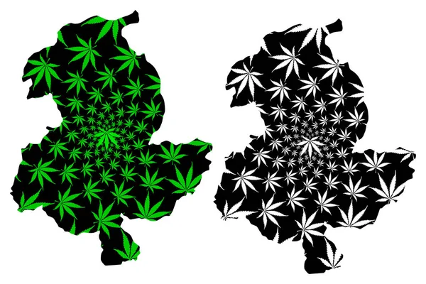 Karta över provinsen Sar-e Pol (Islamiska republiken Afghanistan, provinsen Afghanistan) är utformad cannabis blad grön och svart, Sari Pul (Sar e Pol) karta gjord av marijuana (marihuana, Thc) foliag — Stock vektor