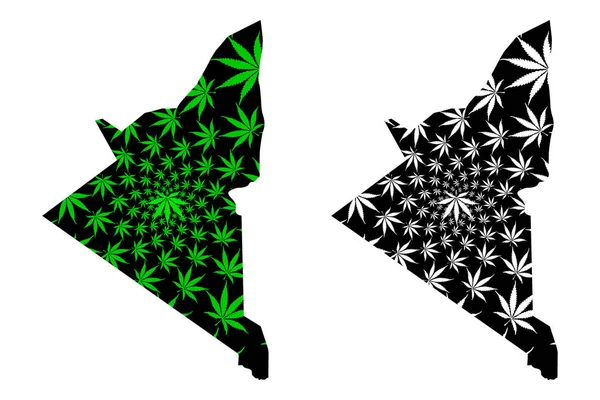 Adrar Province (Provincias de Argelia, República Popular Democrática de Argelia) map is designed cannabis leaf green and black, Adrar map made of marijuana (marihuana, THC) foliag — Vector de stock