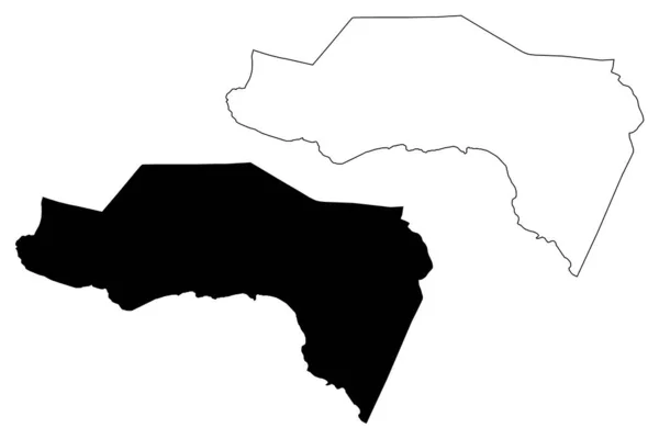 Paróquia de Westmoreland (Paróquias da Jamaica, Cornwall County) mapa ilustração vetorial, esboço de rabiscos Mapa de Westmoreland — Vetor de Stock