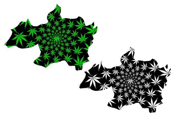 Bordj Bou Arreridj Province (People Democratic Republic of Algeria) map is designed cannabis leaf green and black, Bordj Bou Arreridj map made of marijuana (marihuana, Thc) foliag — 图库矢量图片