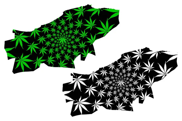 Boumerdes Province (Provincias de Argelia, República Popular Democrática de Argelia) map is designed cannabis leaf green and black, Boumerdes map made of marijuana (marihuana, THC) foliag — Vector de stock