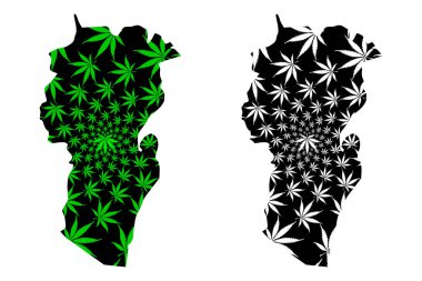 Khenchela Eyaleti (Cezayir Eyaletleri, Cezayir Demokratik Cumhuriyeti) haritası kenevir yaprağı yeşil ve siyah, marihuana (marihuana, Thc) yapraklarından yapılmış Khenchela haritası olarak tasarlanmıştır.