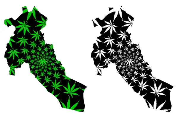Província de Djelfa (províncias da Argélia, República Democrática Popular da Argélia) mapa é projetado folha de cannabis verde e preto, Djelfa mapa feito de maconha (maconha, THC) foliag — Vetor de Stock