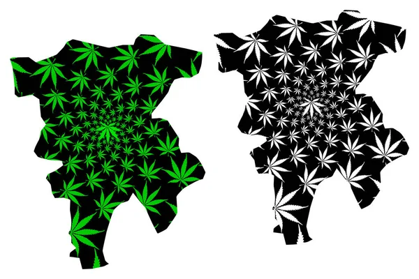 Mila provinz (provinzen algerien, volksdemokratische republik algerien) karte ist konzipiert cannabisblatt grün und schwarz, mila karte aus marihuana (marihuana, thc) foliag — Stockvektor
