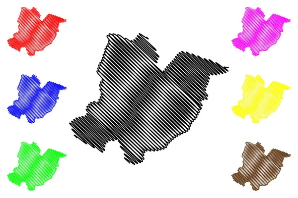 Mapa do condado de Bomi (Condados da Libéria, República da Libéria) ilustração vetorial, esboço de rabiscos Mapa de Bomi — Vetor de Stock